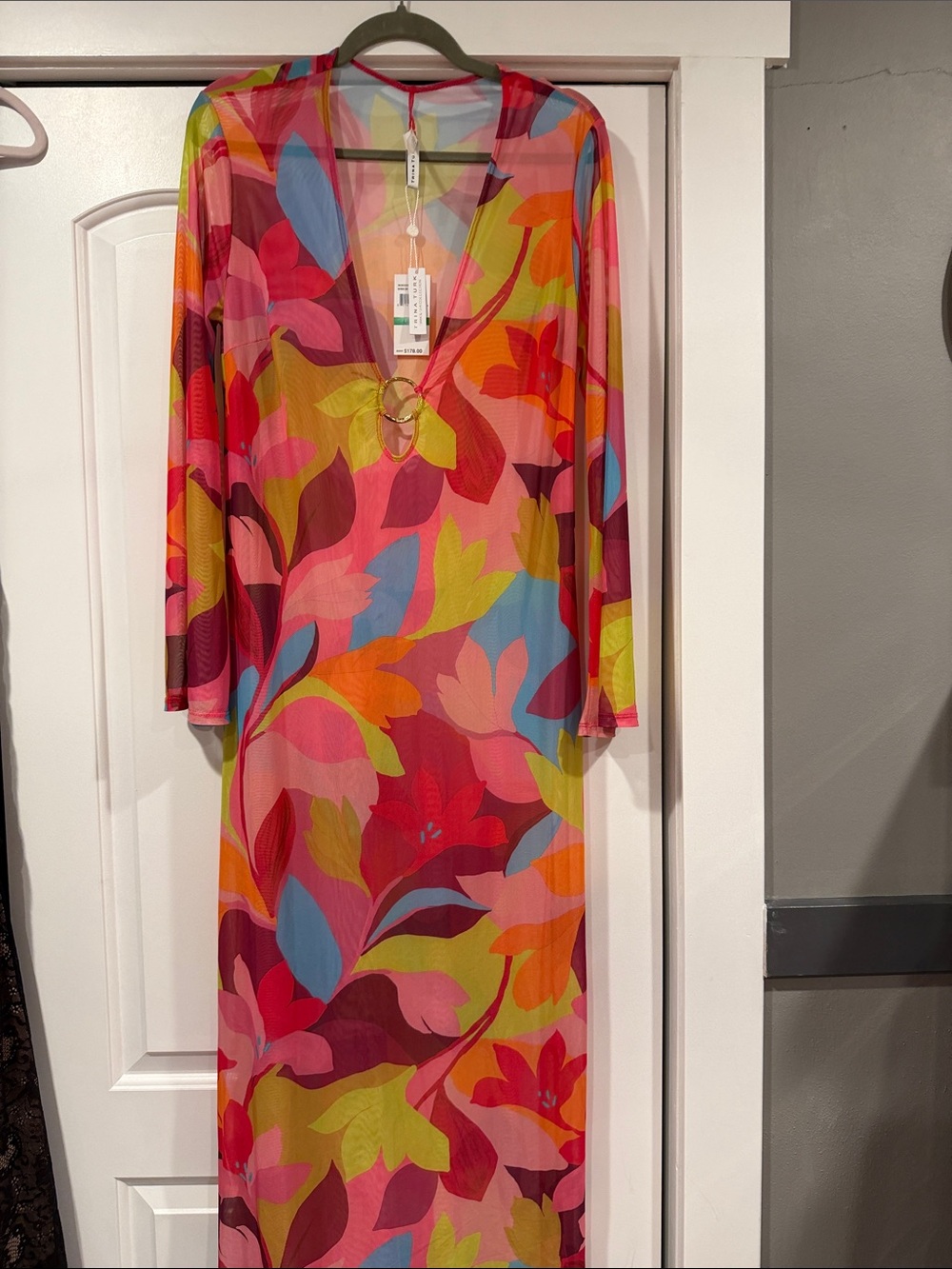 Trina Turk Vibrant Floral Maxi Cover-Up in Pink & Multicolor large NWT - Picture 2 of 6